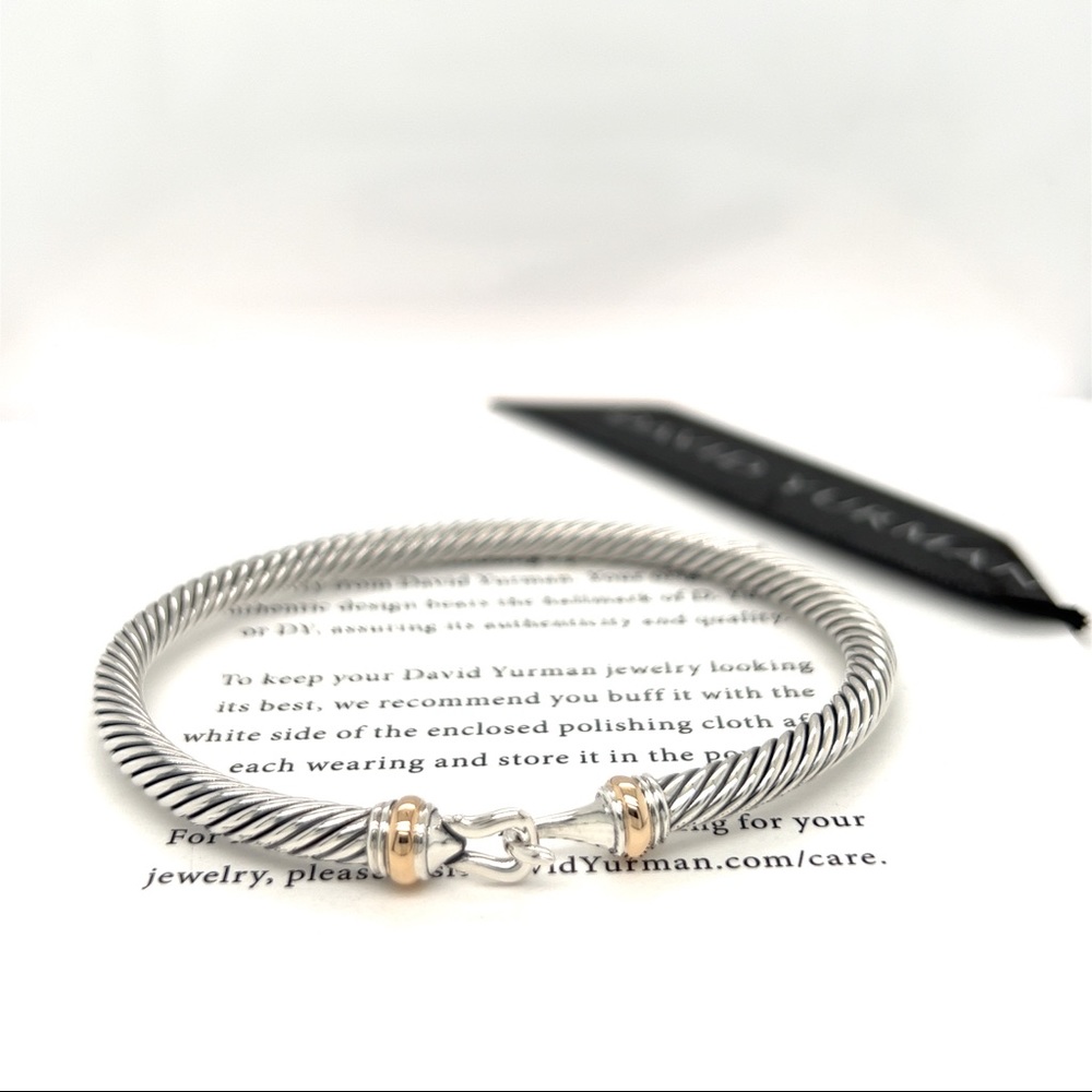 David Yurman 4 mm DY Cable Classic Buckle Bracelet Gold Size Medium Cuff Women’s